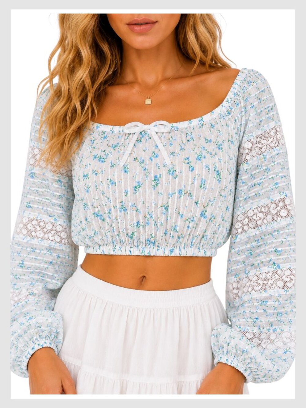 LoveShackFancy Albertina Floral Crop Top Balloon Sleeve M